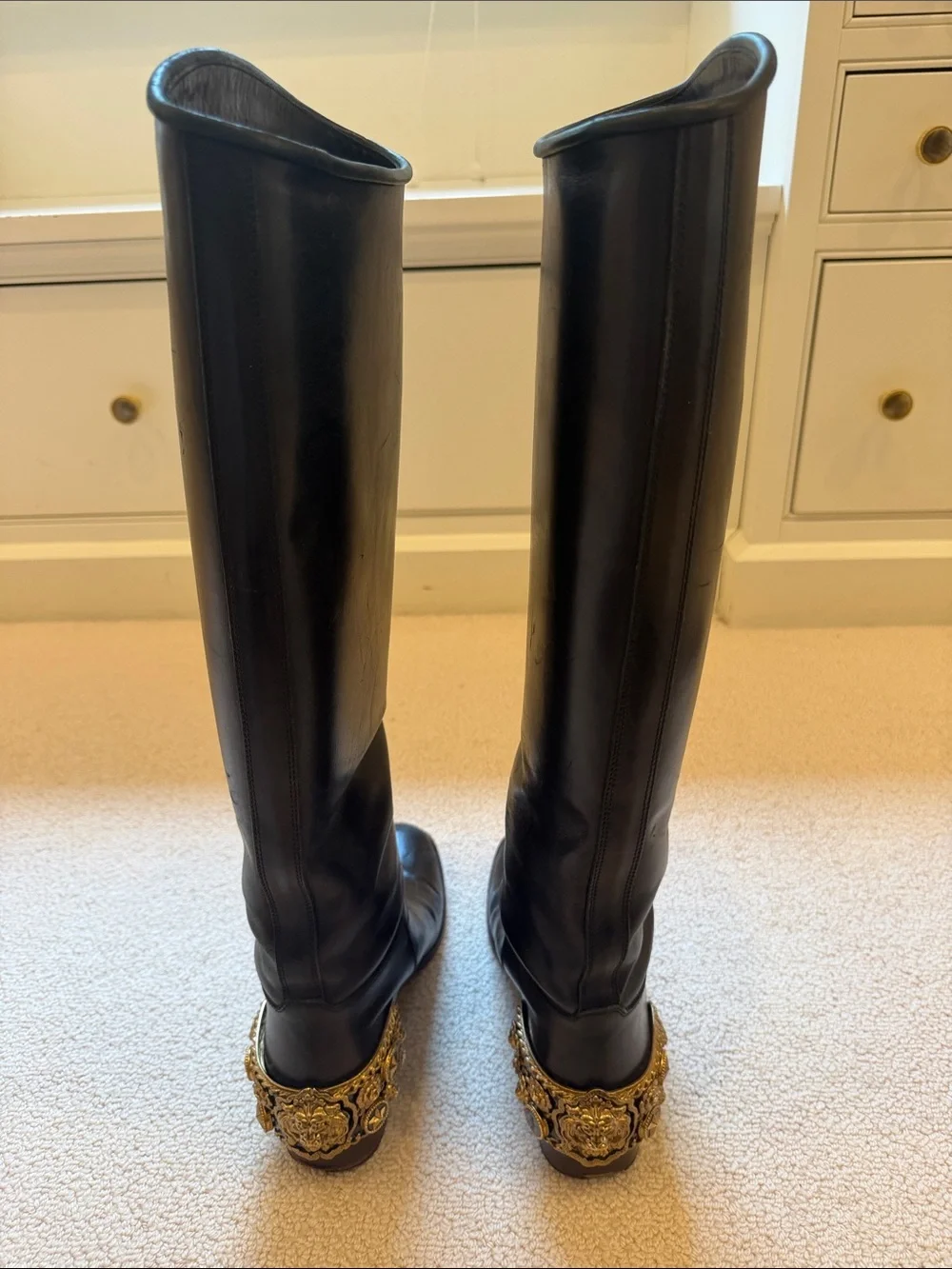 CHANEL Black Over-the-Knee Leather Riding Boots